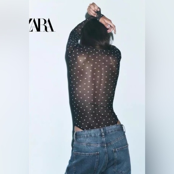NWT Zara Printed Tulle Bodysuit w/ Polka Dots sze L - Picture 2 of 15